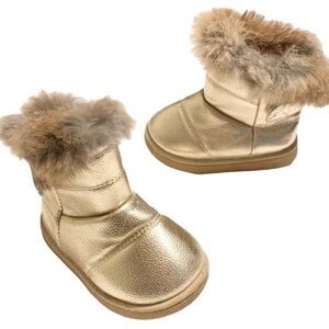 Baby Fur Trim Metallic Gold Leather Boots